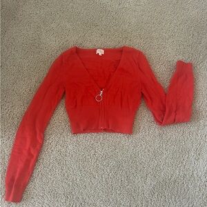 Camila Coelho Red Cropped Cardigan with Zipper
